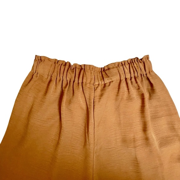 Mango Mustard Brown High Rise Tie Waist Wide Leg Crop Pants Medium - Picture 9 of 13